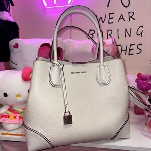 Michael Kors Cream Pebble Leather Tote with Charm